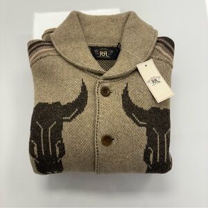 🔥🔥🔥 RRL Ralph Lauren Western Bull Skull Bronco Rider Shawl Cardigan Large